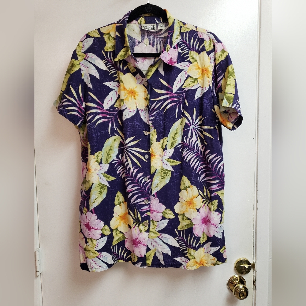 Chico's Purple and Yellow Linen shirt - size 2 (Chico's)